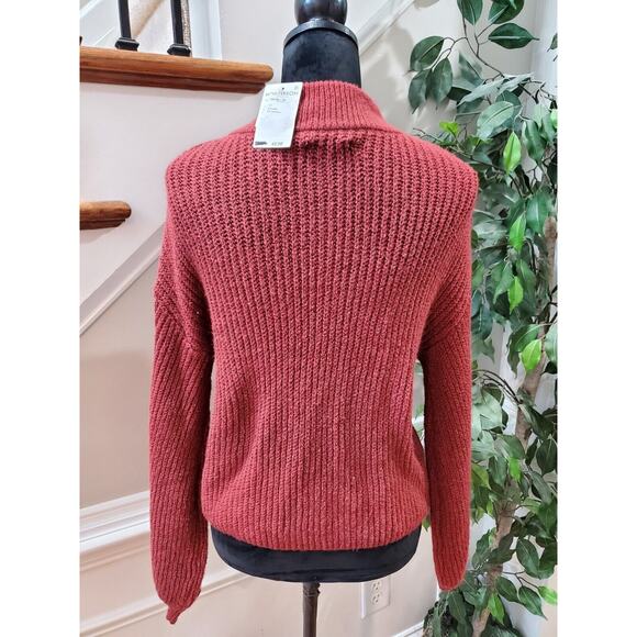 BP. Women's Red Cotton Long Sleeve Mock Neck Pullover Knit Sweater Size 2XS - Picture 6 of 12